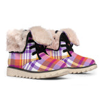 Purple And Orange Madras Plaid Print Winter Boots
