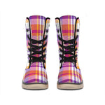 Purple And Orange Madras Plaid Print Winter Boots