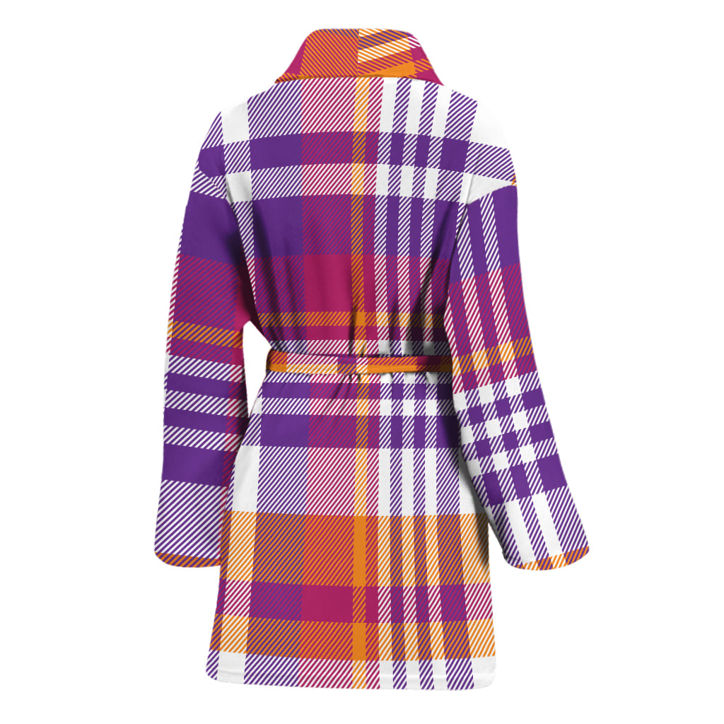 Purple And Orange Madras Plaid Print Women's Bathrobe