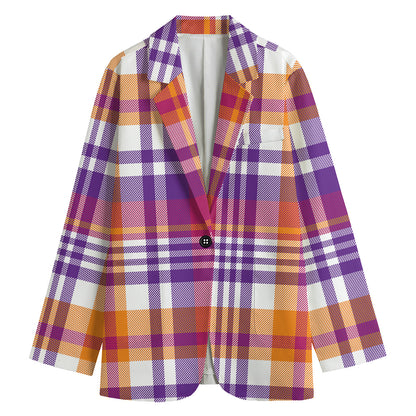 Purple And Orange Madras Plaid Print Women's Blazer