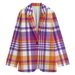 Purple And Orange Madras Plaid Print Women's Blazer