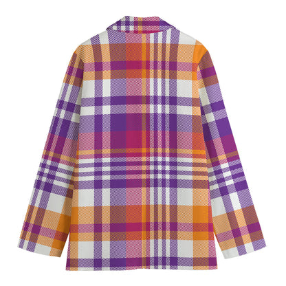 Purple And Orange Madras Plaid Print Women's Blazer