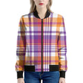 Purple And Orange Madras Plaid Print Women's Bomber Jacket