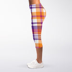 Purple And Orange Madras Plaid Print Women's Capri Leggings