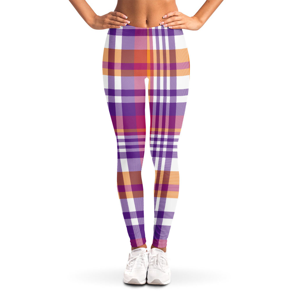 Purple And Orange Madras Plaid Print Women's Leggings