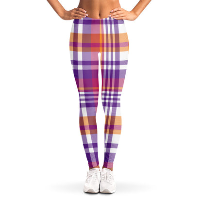 Purple And Orange Madras Plaid Print Women's Leggings