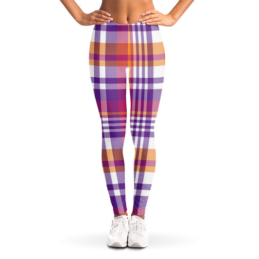 Purple And Orange Madras Plaid Print Women's Leggings