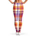 Purple And Orange Madras Plaid Print Women's Leggings