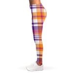 Purple And Orange Madras Plaid Print Women's Leggings