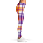 Purple And Orange Madras Plaid Print Women's Leggings