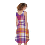 Purple And Orange Madras Plaid Print Women's Sleeveless Dress
