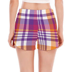 Purple And Orange Madras Plaid Print Women's Split Running Shorts