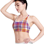 Purple And Orange Madras Plaid Print Women's Sports Bra