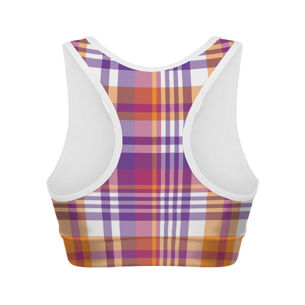 Purple And Orange Madras Plaid Print Women's Sports Bra