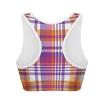 Purple And Orange Madras Plaid Print Women's Sports Bra