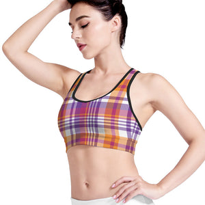 Purple And Orange Madras Plaid Print Women's Sports Bra