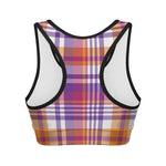 Purple And Orange Madras Plaid Print Women's Sports Bra