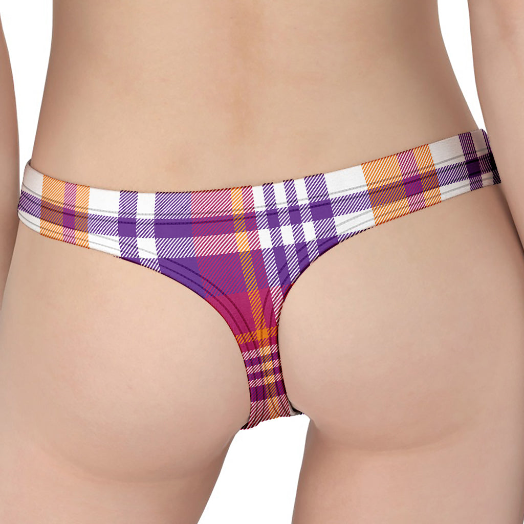 Purple And Orange Madras Plaid Print Women's Thong