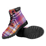 Purple And Orange Madras Plaid Print Work Boots