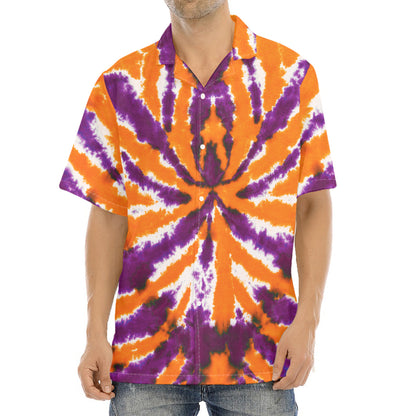 Purple And Orange Spider Tie Dye Print Aloha Shirt