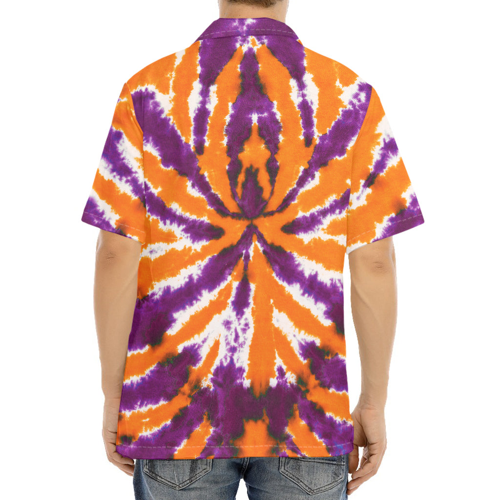 Purple And Orange Spider Tie Dye Print Aloha Shirt