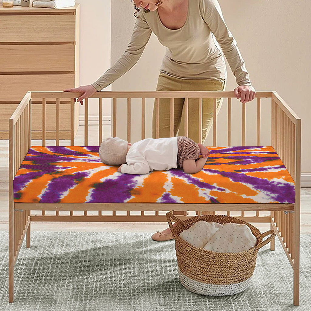 Purple And Orange Spider Tie Dye Print Baby Crib Sheet