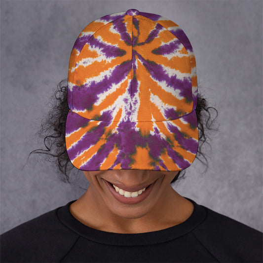 Purple And Orange Spider Tie Dye Print Baseball Cap