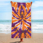 Purple And Orange Spider Tie Dye Print Beach Towel