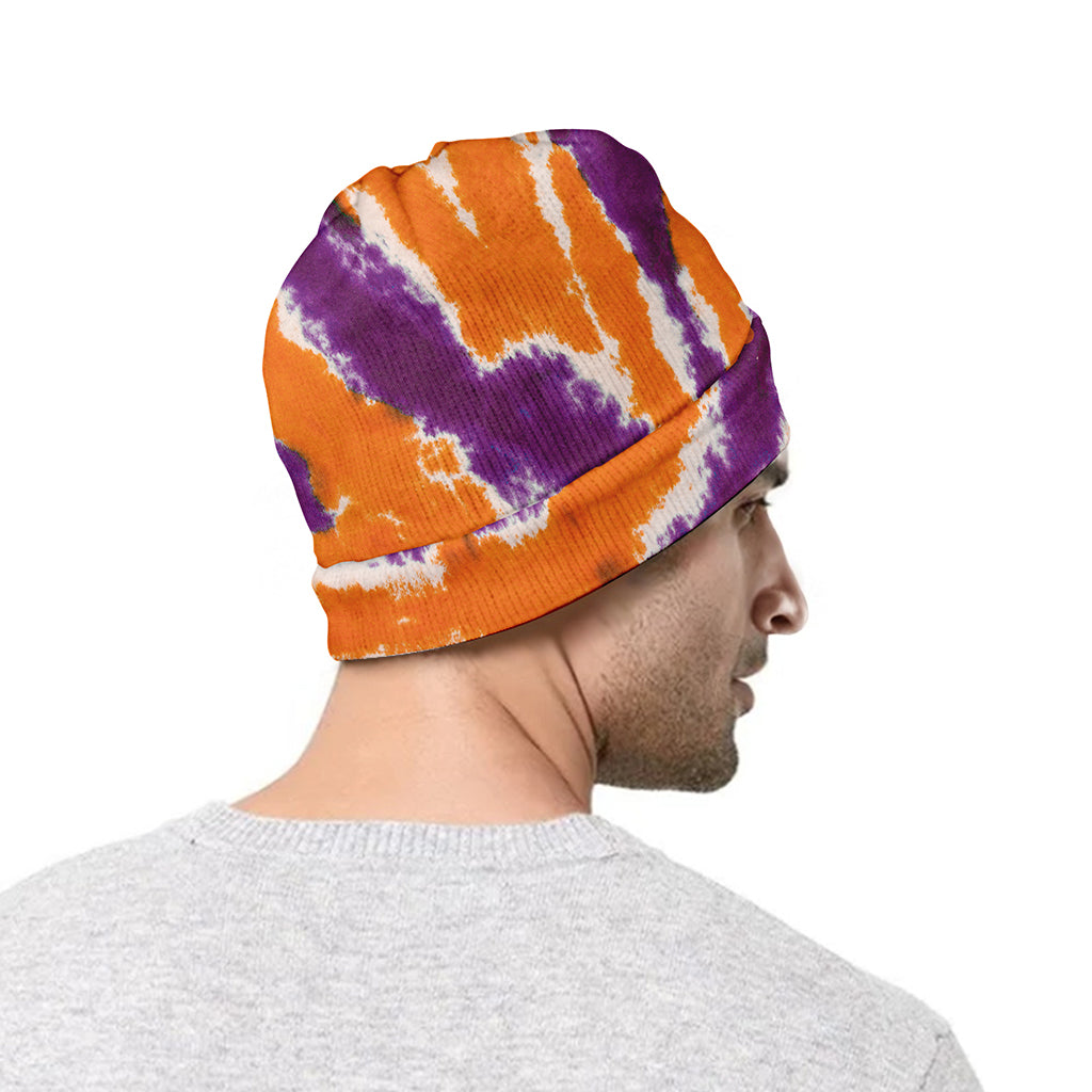 Purple And Orange Spider Tie Dye Print Beanie