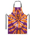 Purple And Orange Spider Tie Dye Print Bib Apron With Pocket
