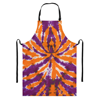Purple And Orange Spider Tie Dye Print Bib Apron With Pocket