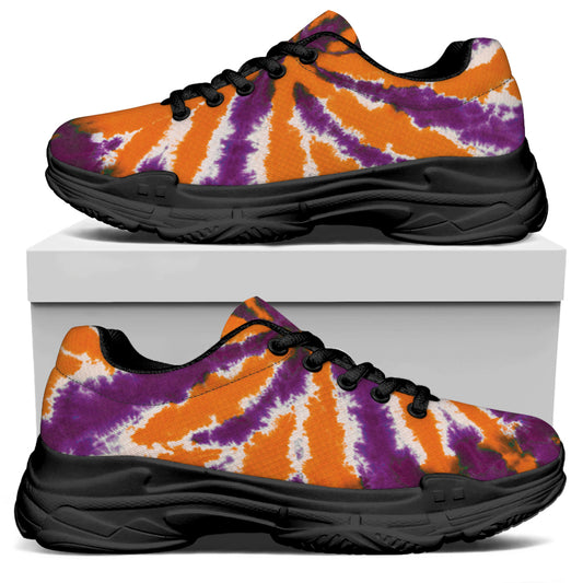 Purple And Orange Spider Tie Dye Print Black Chunky Shoes
