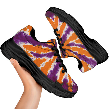 Purple And Orange Spider Tie Dye Print Black Chunky Shoes