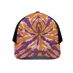 Purple And Orange Spider Tie Dye Print Black Mesh Trucker Cap