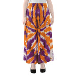 Purple And Orange Spider Tie Dye Print Chiffon Maxi Skirt