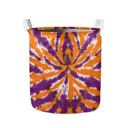 Purple And Orange Spider Tie Dye Print Collapsible Laundry Basket