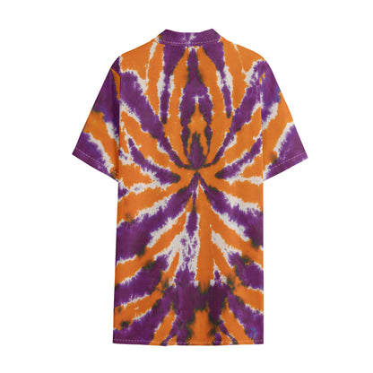 Purple And Orange Spider Tie Dye Print Cotton Hawaiian Shirt