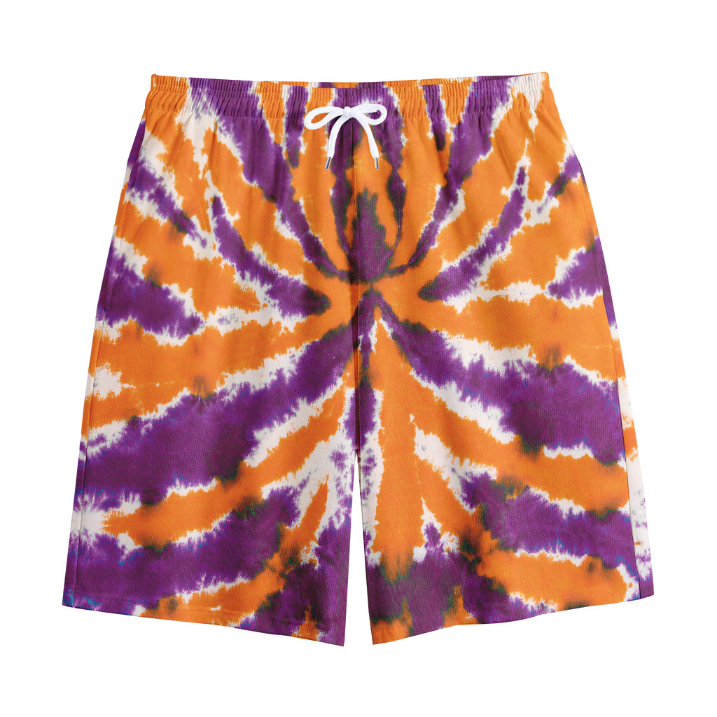 Purple And Orange Spider Tie Dye Print Cotton Shorts