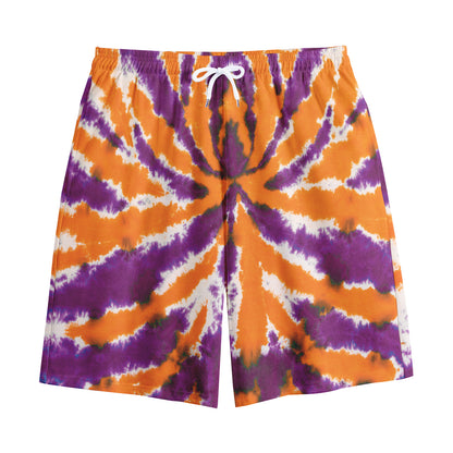 Purple And Orange Spider Tie Dye Print Cotton Shorts