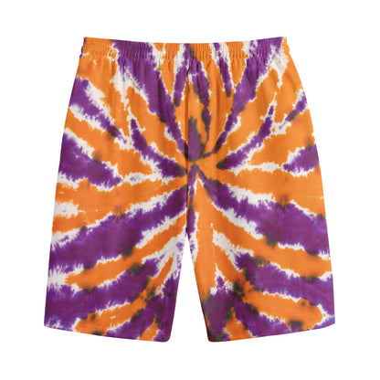 Purple And Orange Spider Tie Dye Print Cotton Shorts