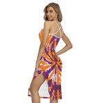 Purple And Orange Spider Tie Dye Print Cross Back Cami Dress