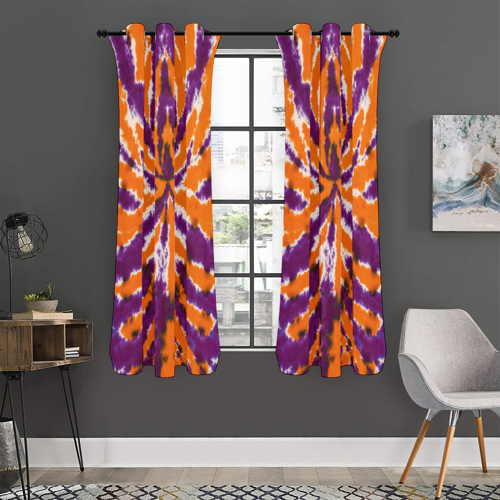 Purple And Orange Spider Tie Dye Print Curtain