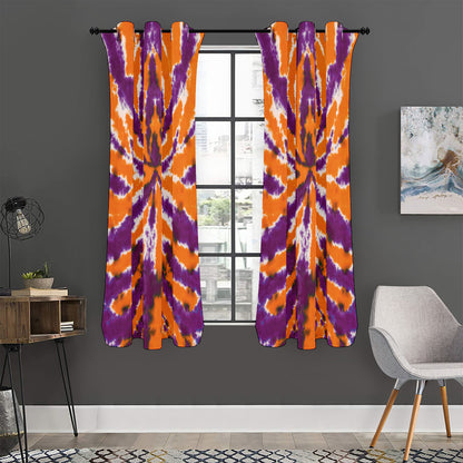 Purple And Orange Spider Tie Dye Print Curtain