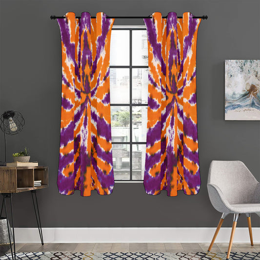 Purple And Orange Spider Tie Dye Print Curtain