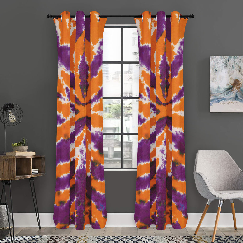 Purple And Orange Spider Tie Dye Print Curtain