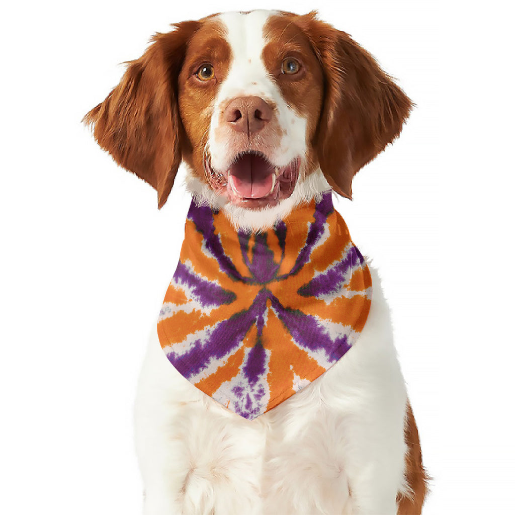 Purple And Orange Spider Tie Dye Print Dog Bandana