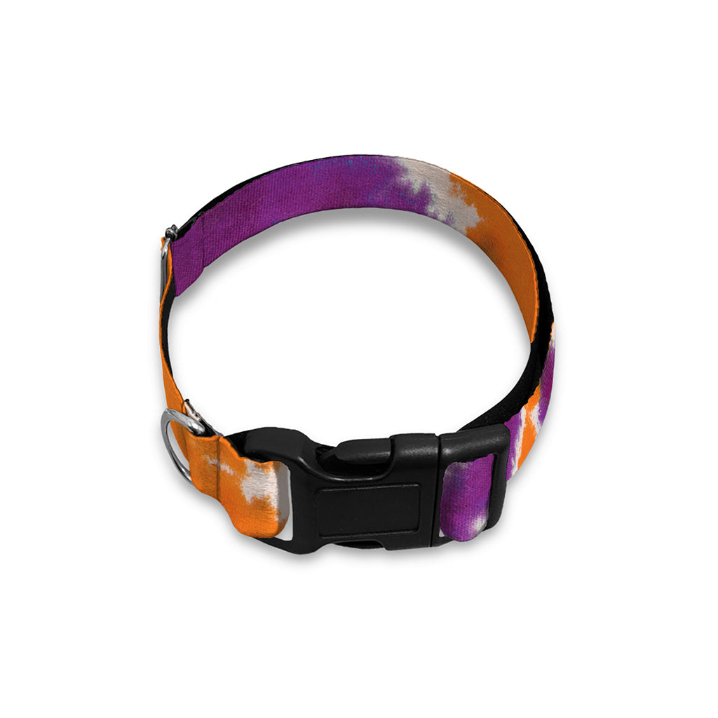 Purple And Orange Spider Tie Dye Print Dog Collar
