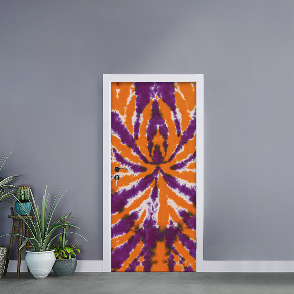 Purple And Orange Spider Tie Dye Print Door Sticker