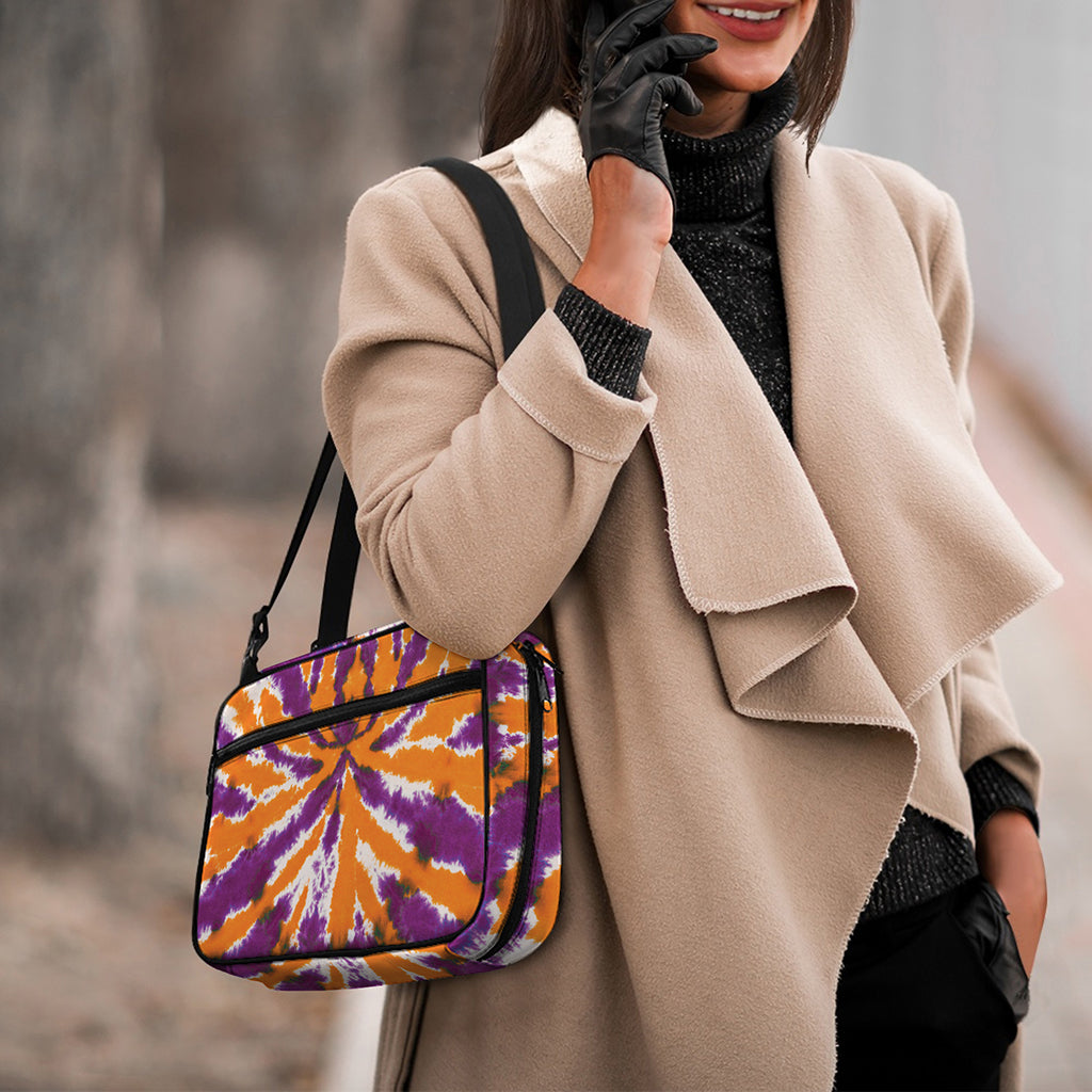Purple And Orange Spider Tie Dye Print Double Strap Bible Bag
