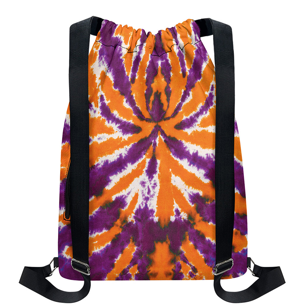 Purple And Orange Spider Tie Dye Print Drawstring Backpack